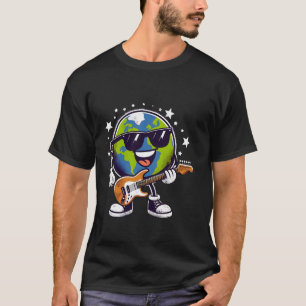 Aarde Rockster Grappige Planeet Gitaar Muziek Aard T-shirt