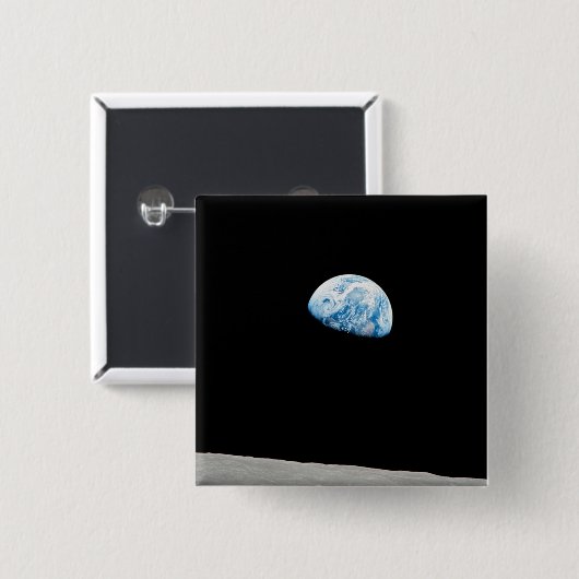 Aarde stijgt boven de maanhorizon. vierkante button 5,1 cm (Voorkant /achterkant)
