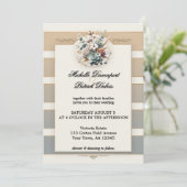 Aarde Tone Gestreepte Bloemen Foto Wedding Kaart (Staand voorkant)