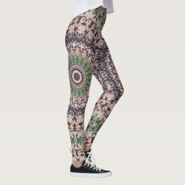 Aarde Tone Groen en Bruin Mandala Patroon Leggings
