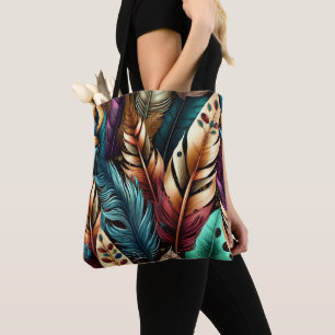 AARDE TONED BOHO FEATHERS TOTE BAG