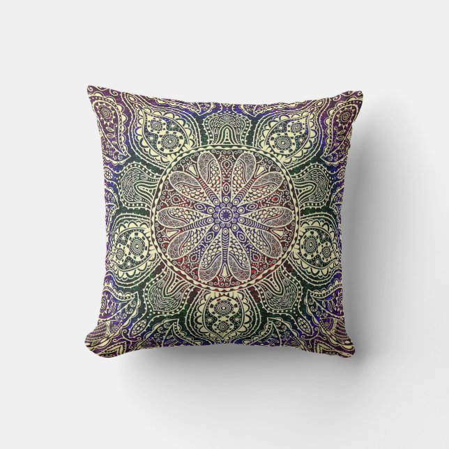 Aarde-Toned Mandala Outdoor Pillow Buitenkussen (Voorkant)
