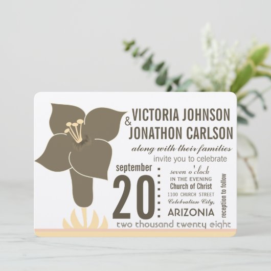 Aarde Tonen Art Deco Moderne Lelie Bruiloft Kaart (Staand voorkant)