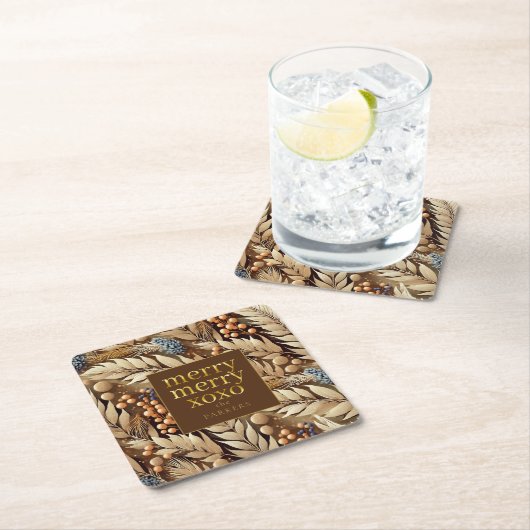 Aarde Tonen Kerst Merry Patroon # 21 ID1009 Kartonnen Onderzetters (Insitu)