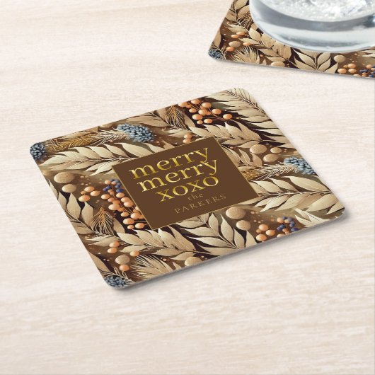 Aarde Tonen Kerst Merry Patroon # 21 ID1009 Kartonnen Onderzetters (Schuin)