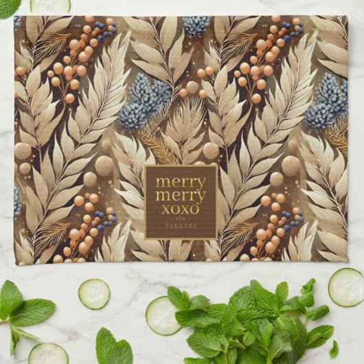 Aarde Tonen Kerst Merry Patroon # 21 ID1009 Theedoek (Gevouwen)