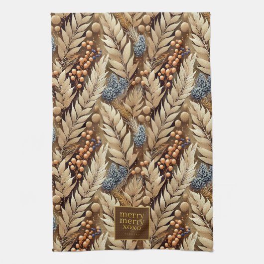 Aarde Tonen Kerst Merry Patroon # 21 ID1009 Theedoek (Verticaal)