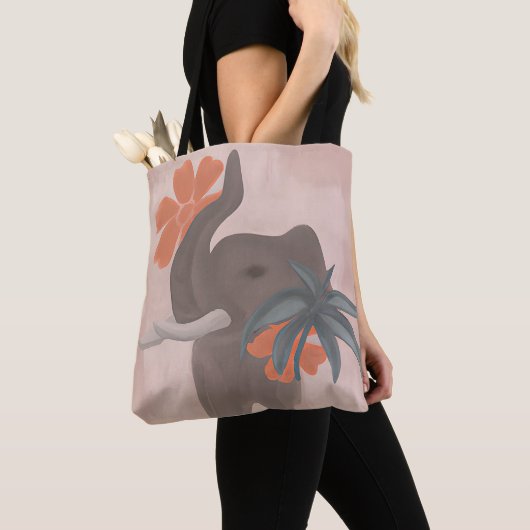 Aarde tones Elephant minimalistische kunst Tote Bag (Dichtbij)
