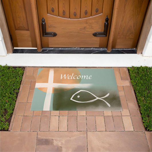 Aarde tongen kruisen en vissen minimalistische kun deurmat (Buiten)