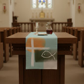 Aarde tongen kruisen en vissen minimalistische kun korte tafelloper