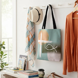 Aarde tongen kruisen en vissen minimalistische kun tote bag