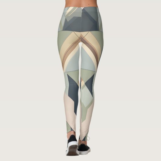 Aarde toon art deco geometrisch patroon leggings (Achterkant)