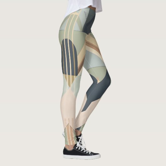 Aarde toon art deco geometrisch patroon leggings (Rechts)