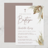 Aarde toon Boho Pampas gras aangepaste doop Kaart (Voorkant / Achterkant)