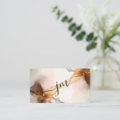 Aarde-toon en gouden Abstracte Waterverf Monogram Visitekaartje (Staand voorkant)