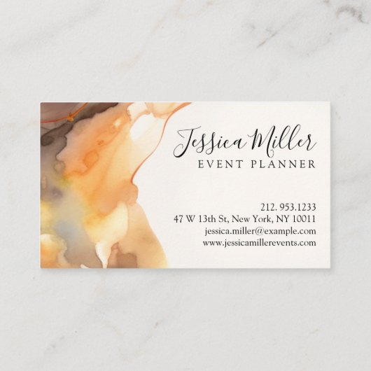 Aarde-toon en gouden Abstracte Waterverf Monogram Visitekaartje (Achterkant)