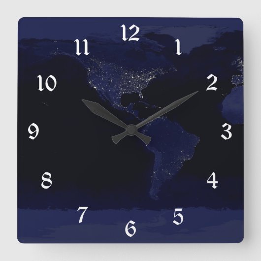 Aarde uit de ruimte bij Night Panoramic Vierkante Klok (Voorkant)