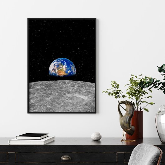 Aarde van de planeet over Moon Poster