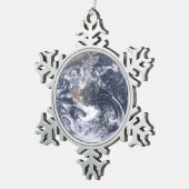 Aarde van de planeet vanaf dag van de ruimtevaart tin sneeuwvlok ornament (Rechts)