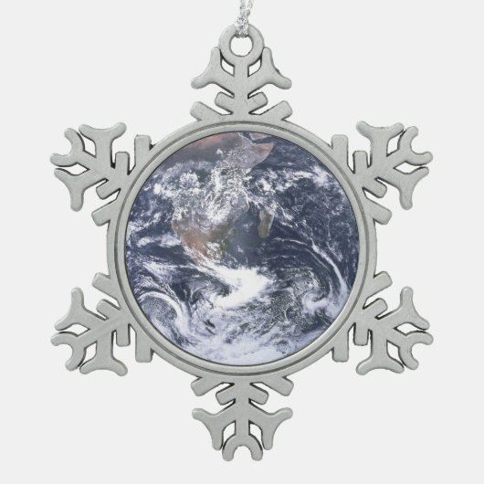 Aarde van de planeet vanaf dag van de ruimtevaart tin sneeuwvlok ornament (Voorkant)