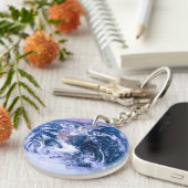 Aarde van de ruimteblauwe marmer sleutelhanger (Voorkant Rechts)