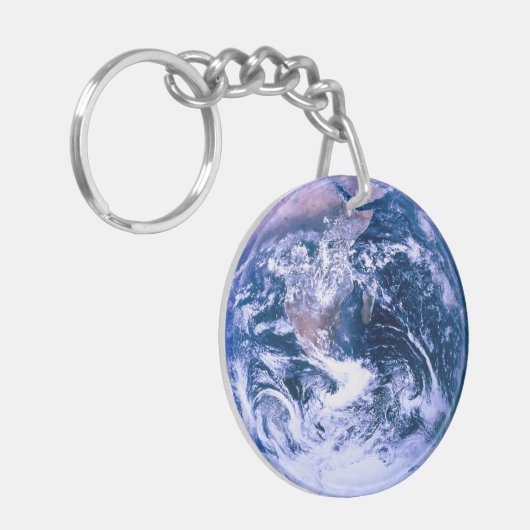 Aarde van de ruimteblauwe marmer sleutelhanger (Voorkant Links)