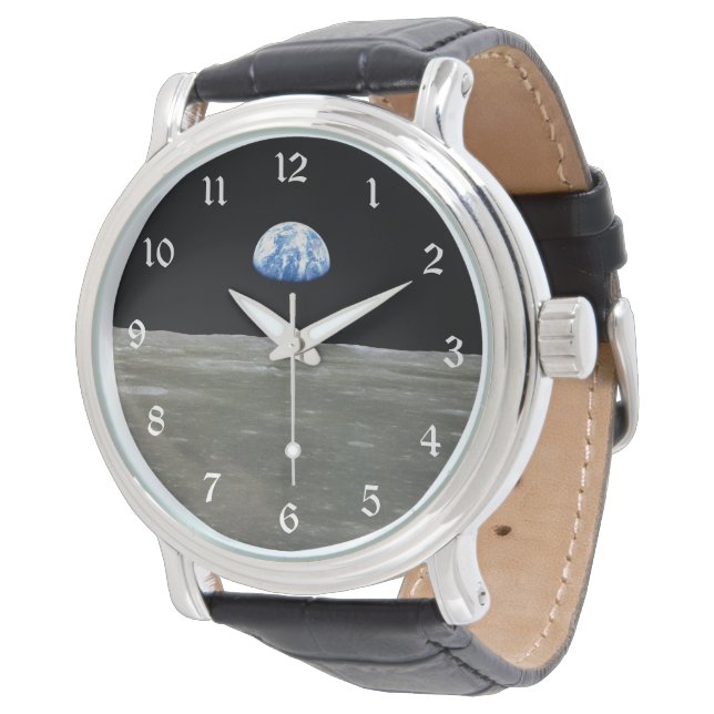 Aarde van maan in zwarte ruimte: aardopgang horloge (Gekanteld)