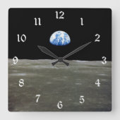 Aarde van maan in zwarte ruimte: aardopgang vierkante klok (Voorkant)