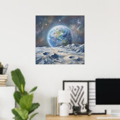 Aarde vanuit de maan - Impressionistische schilder Poster (Thuiskantoor)