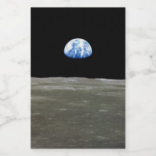 Aarde vanuit Maan in de zwarte ruimte: Earthrise Voedselcontainer Etiket