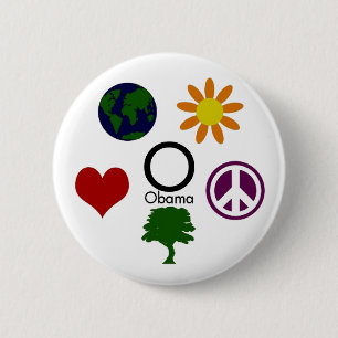 Aarde, ventilator, vrede, boom, liefde, Obama-Butt Ronde Button 5,7 Cm