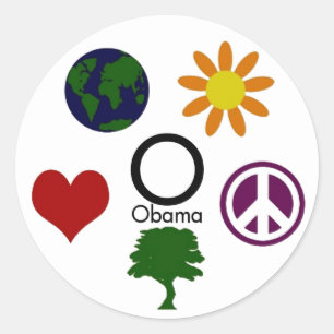 Aarde, ventilator, vrede, boom, liefde, Obama stic Ronde Sticker