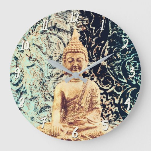 Aarde Zit Buddha Elegante Zen Verlichting Grote Klok (Voorkant)