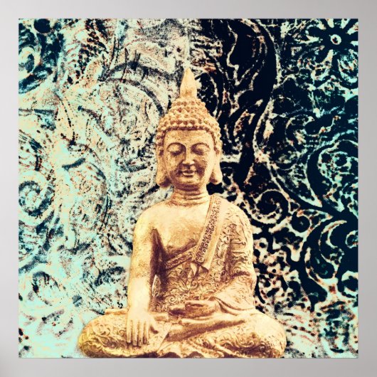Aarde Zit Buddha Elegante Zen Verlichting Poster (Voorkant)