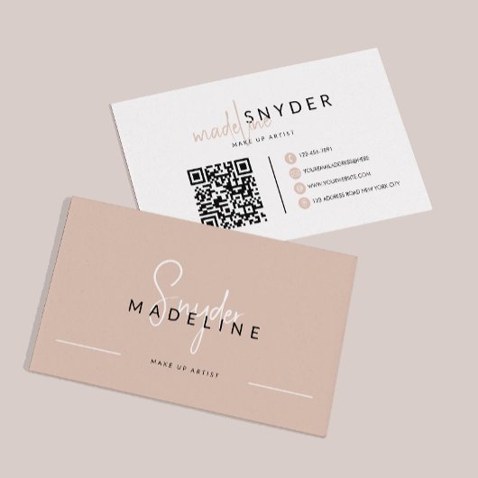 Aardebeige kalligrafie Typografie QR-code Visitekaartje