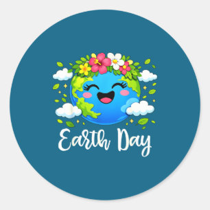 Aardedag 2026 bloemrijke planeet milieubewuste jon ronde sticker