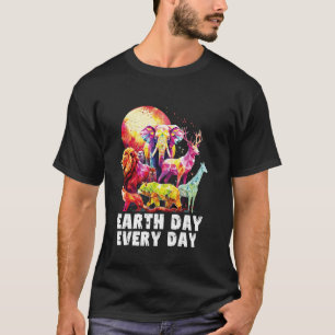 Aardedag Elke Dag Aquarel Dieren Gelukkige Aarde T-shirt