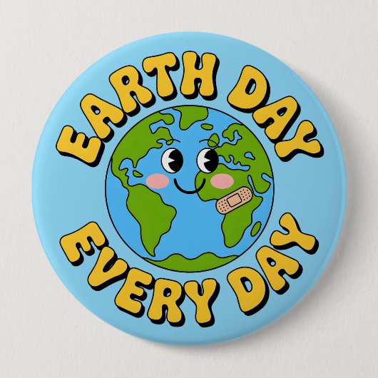 Aardedag elke dag Schattige glimlachende aarde Mil Ronde Button 4,0 Cm (Voorkant)