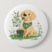 Aardedag Goud Retriever Hond Tuinieren Ronde Button 4,0 Cm (Voorkant)