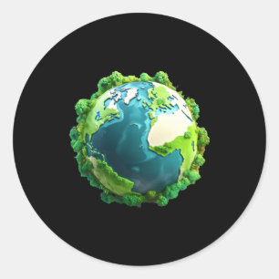 Aardedag groen en blauw aarde met bomen T-shirt Ronde Sticker