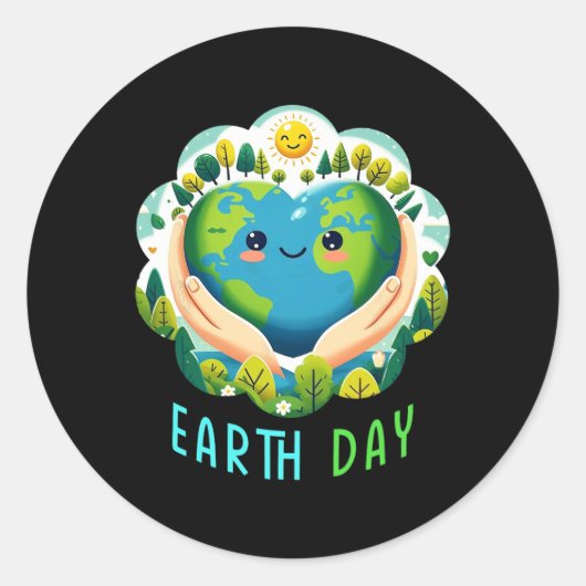 Aardedag Schattige Aardedag Ronde Sticker (Voorkant)