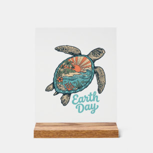Aardedag Zee Schildpad Vintage Gravure Shirt Ontwe Acryl Bord