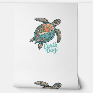 Aardedag Zee Schildpad Vintage Gravure Shirt Ontwe Behang