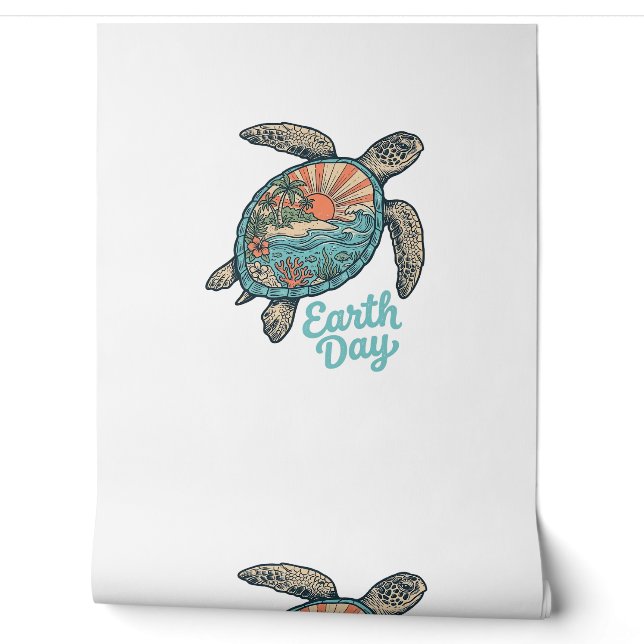 Aardedag Zee Schildpad Vintage Gravure Shirt Ontwe Behang (Afrollen)