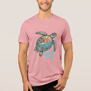 Aardedag Zeeschildpad Vintage Gravure Shirt Ontwer