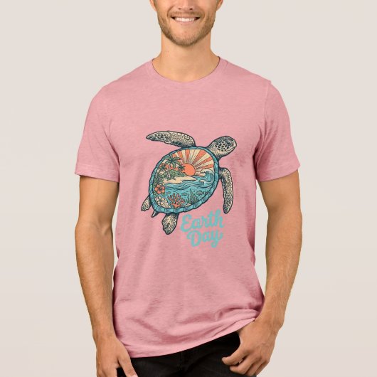 Aardedag Zeeschildpad Vintage Gravure Shirt Ontwer (Voorkant)