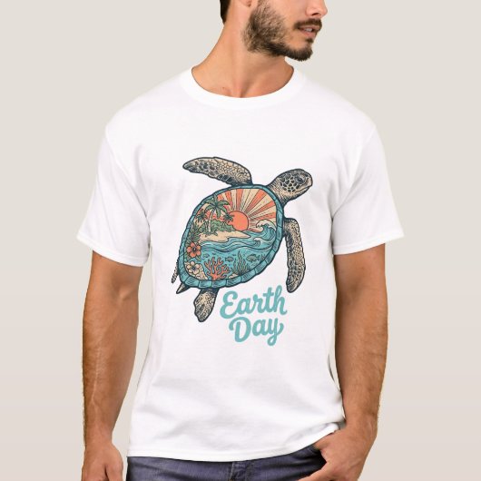 Aardedag Zeeschildpad Vintage Gravure Shirt Ontwer (Voorkant)
