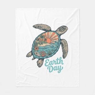 Aardedag Zeeschildpad Vintage Gravure Shirt Ontwer Fleece Deken