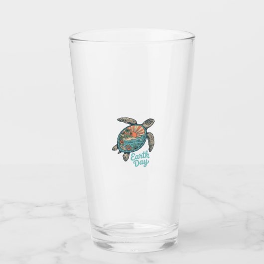 Aardedag Zeeschildpad Vintage Gravure Shirt Ontwer Glas (Voorkant)