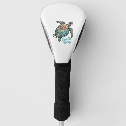Aardedag Zeeschildpad Vintage Gravure Shirt Ontwer Golfheadcover (Voorkant)